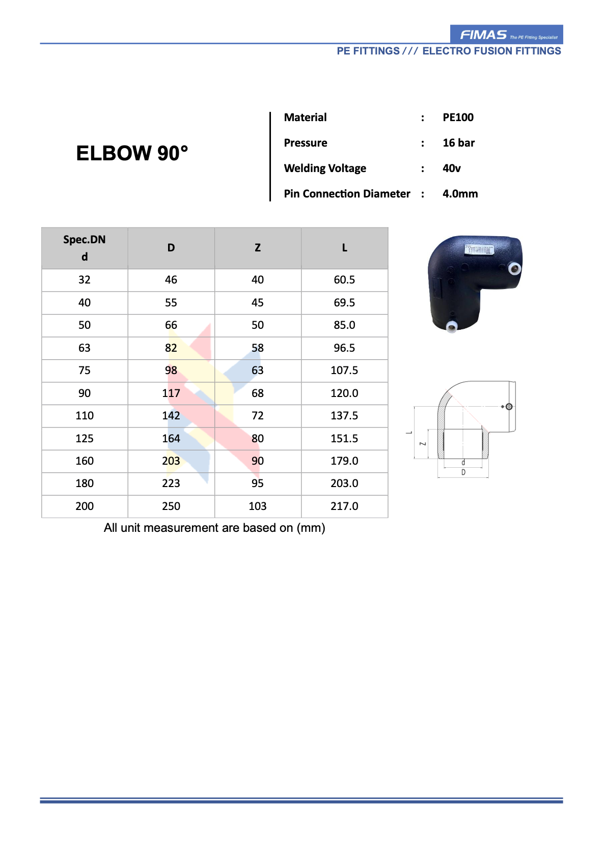 90° Elbow - Electro Fusion Fitting Cambodia