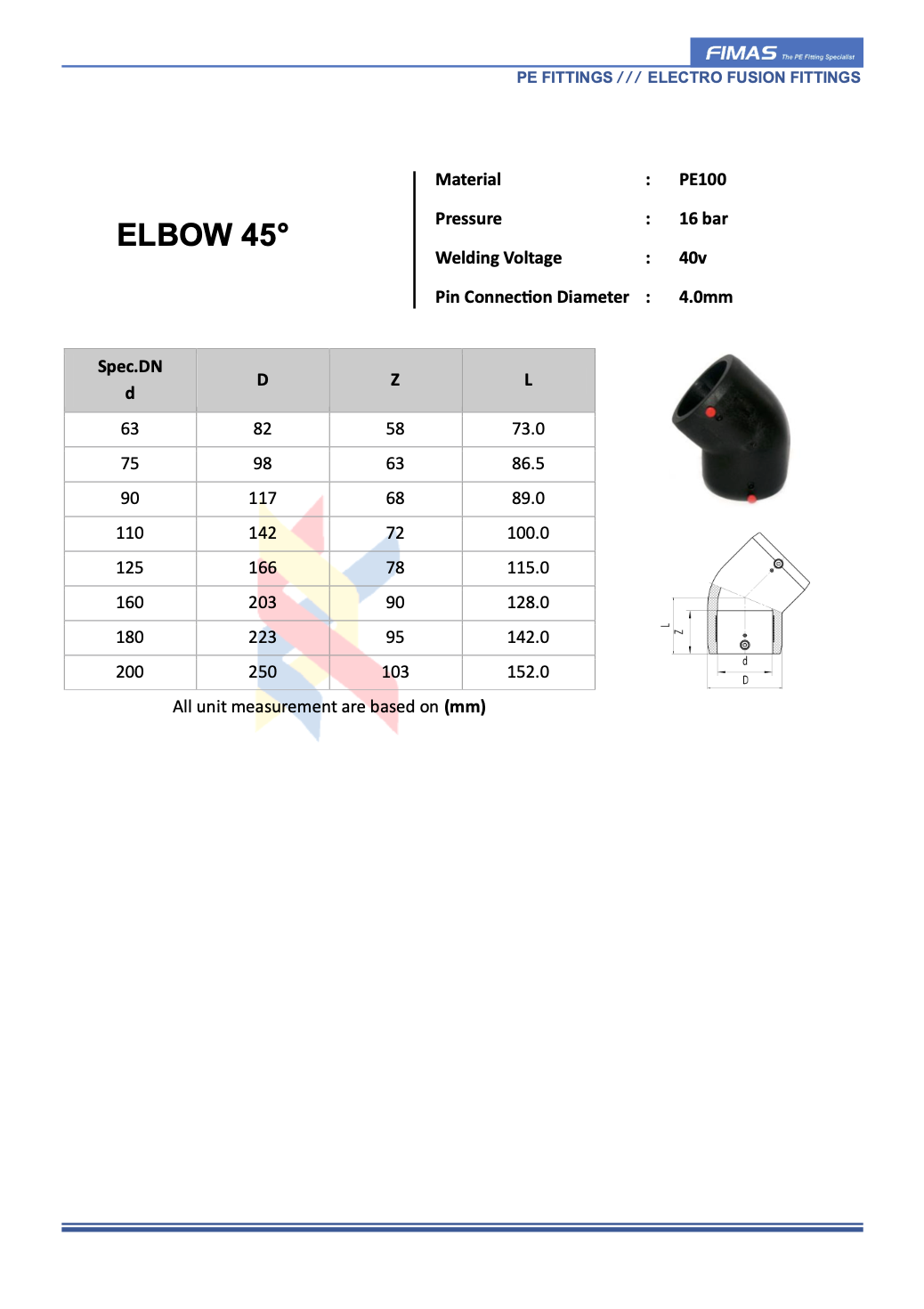 45° Elbow  - Electro Fusion Fitting Cambodia